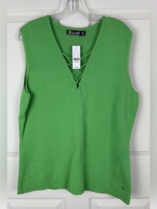 New York & Company Tops - New York & Company Lime Green Sleeveless V-Neck Tank with Lace-Up Detail XXL New